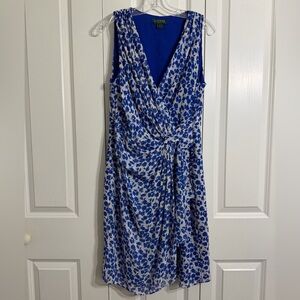 Lauren Ralph Lauren Women's Blue Floral Sleeveless Faux Wrap Midi Dress 14